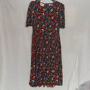 1980s Floral Basque Drop Waist Midi Maxi Full A-line Passports Pier 1 Imports M